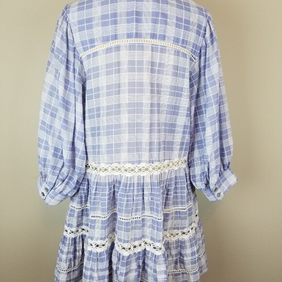 Adorable Free People Light Blue & White Plaid w/Lace Time Out Tunic * Size Med - Picture 7 of 11